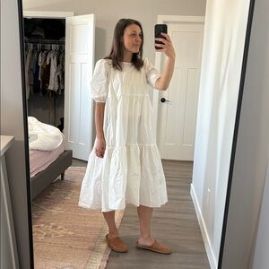 XS Wilfred Rengo Espace Puff Sleeve Midi Tiered Dress